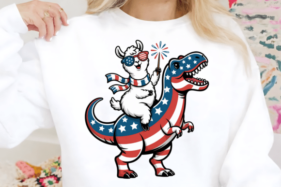 Download Patriotic Llama Riding Dinosaur PNG - Dino Collection