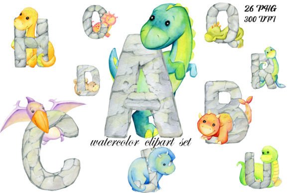 Download Cute Dinosaurs Watercolor Letters, Dino - Dino Collection