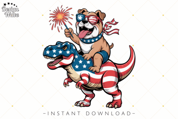 Download Patriotic Bulldog Riding Dinosaur PNG - Dino Collection