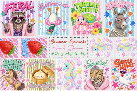 Download Striped Summer Animal Hand Drawn Bundle - Summer animal Collection