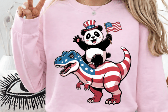 Download Patriotic Panda Riding Dinosaur PNG - Dino Collection