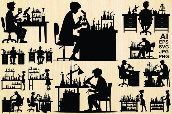 Download Silhouette Students in a Laboratory Set - Premium Resources