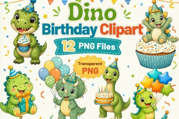 Download Dino Birthday Clipart PNG, 12 Cute Dinos - Dino Collection