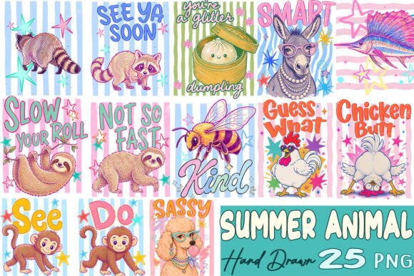 Download Striped Summer Animal Hand Drawn Bundle - Summer animal Collection