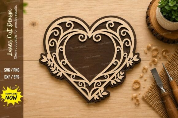 Download Elegant Heart Floral Frame Laser Cut SVG - Elegant heart Collection