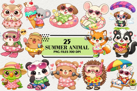 Download Kawaii &amp; Funny Summer Animal Clipart - Summer animal Collection